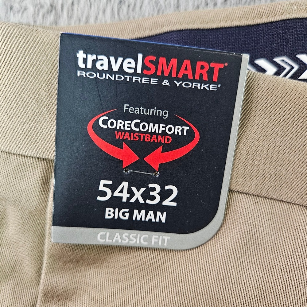 Roundtree & Yorke‎ TravelSmart Mens 54x32 Khaki Pleated Chino Pants NEW NWT